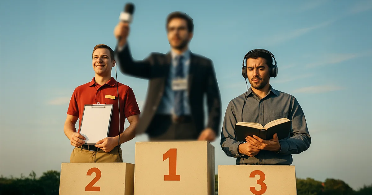 3 Arbeiter auf einem Podest
